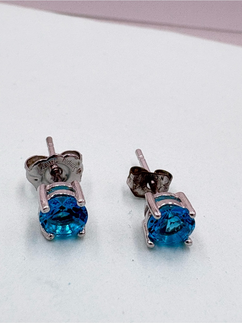Classic Blue Topaz Round Stud Earrings - Silver Tone - Picture 15 of 16